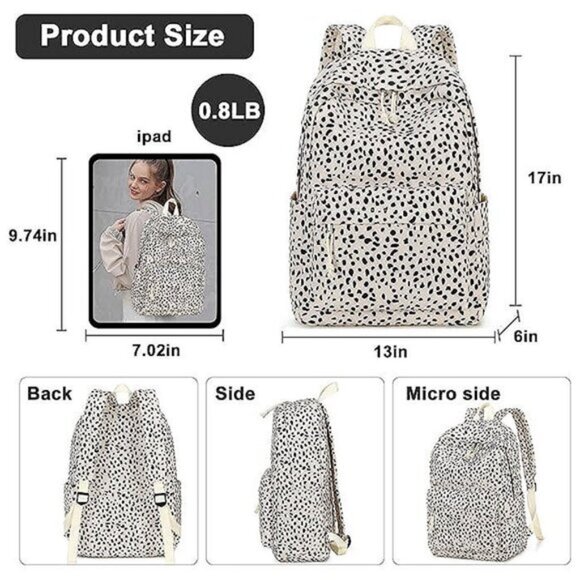 Large Corduroy Bookbag Lightweight 17 inch Leopard-apricot - Picture 3 of 8